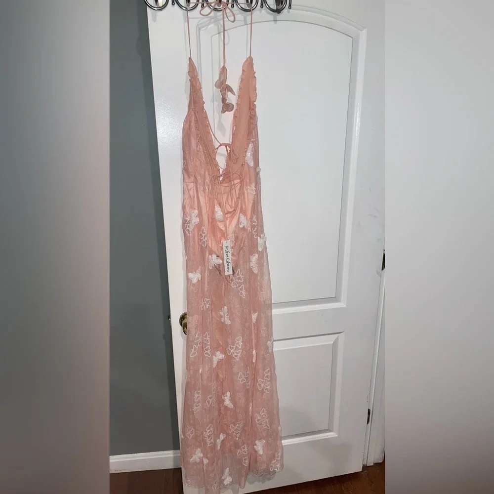 New! For Love & Lemons Beckett Lace Sheer Butterfly Sequin Bodysuit Maxi Dress M - Picture 13 of 16